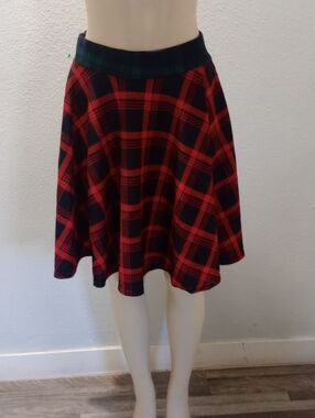 Urban Coco  Red & Black Plaid Skater Skirt with Elastic Waist